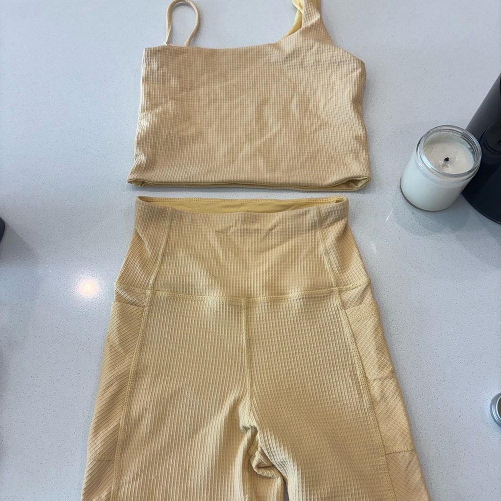 Stone Fox Swim Beige Ribbed Tank and Shorts Workout Set